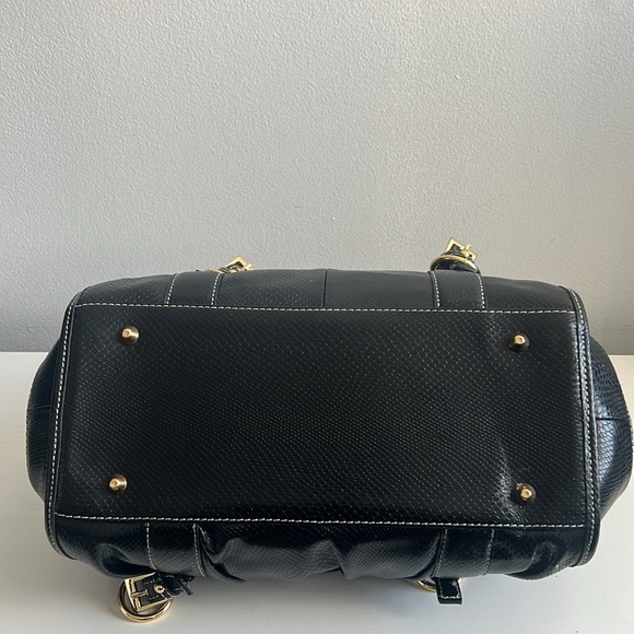 La Gioe Di Toscana Shoulder Handbag Black Gold Snake Embossed Leather - Picture 9 of 16